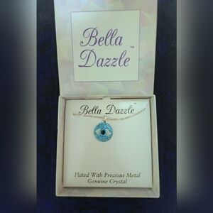 Bella Dazzle Crystal Kingdom Silver Plate Evil Eye Pendant Necklace W/ Box